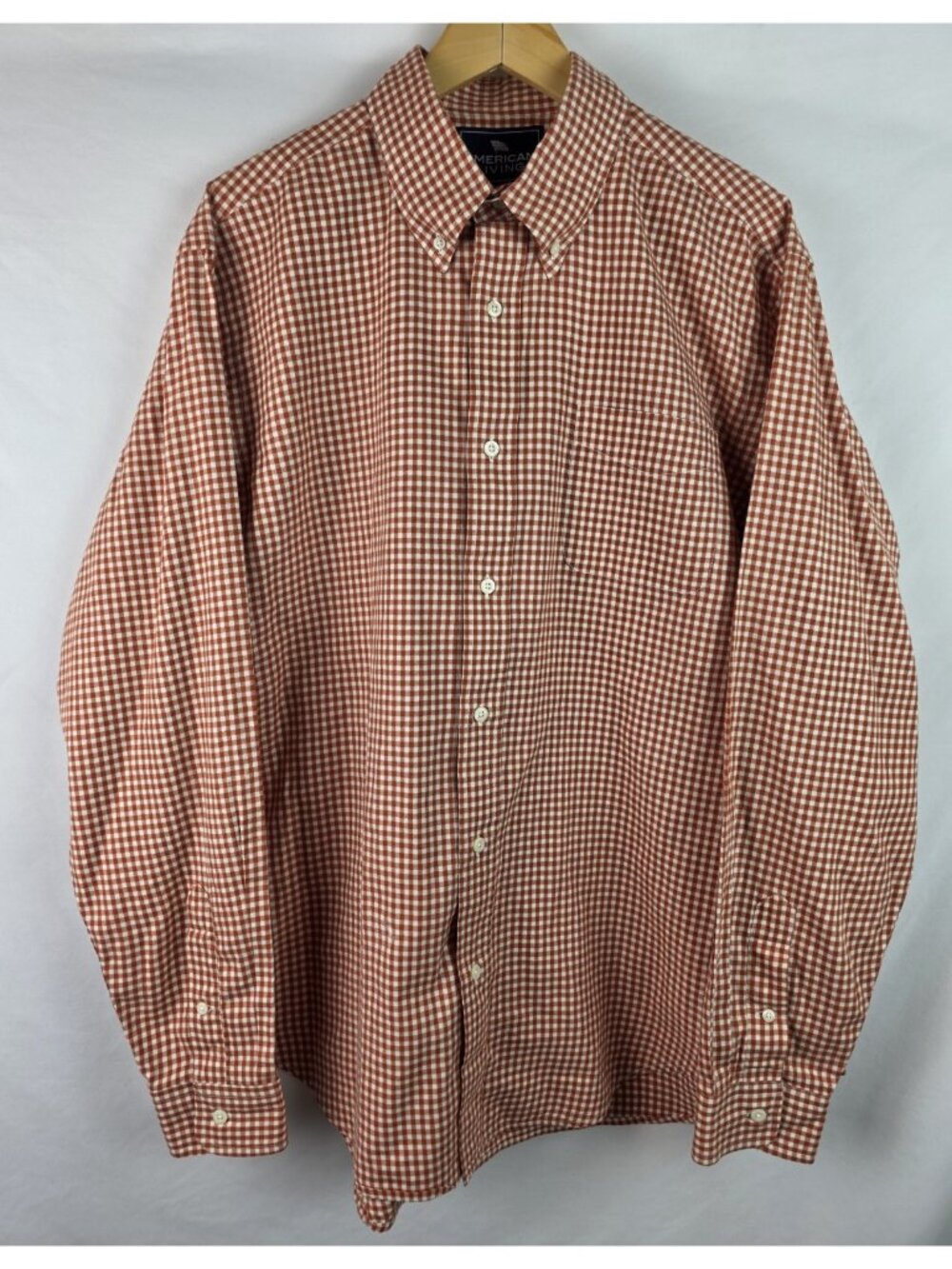 American Living Men's Shirt Size XL Orange Plaid Long Sleeve Button Down Top